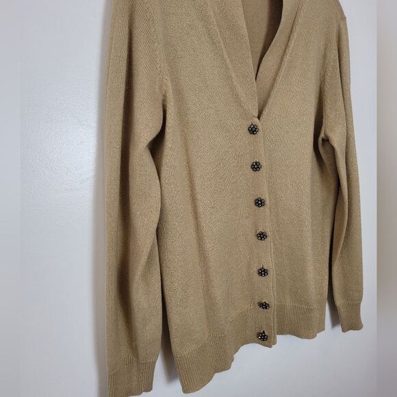 Jaclyn Smith Collection Gold Cardigan Sweater Metal Glitter Formal Party Large - Picture 7 of 11